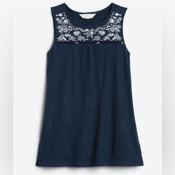 Market & Spruce Adelisa Embroidered Linen Knit Tank Size M Navy White Sleeveless - Picture 4 of 15